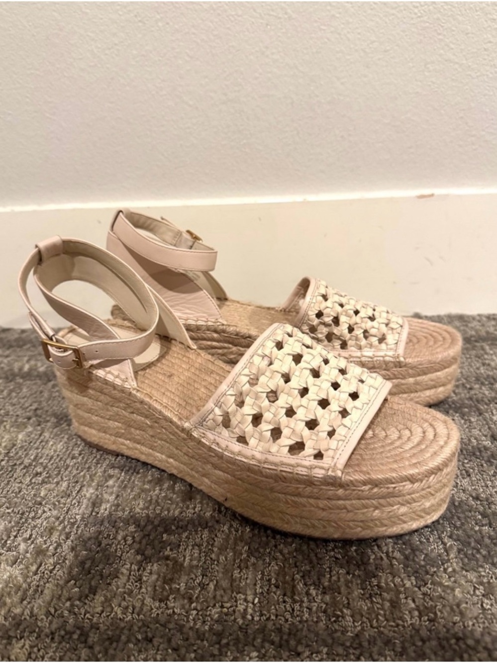 Tory Burch Cream Woven Espadrille Platform Sandals size 11